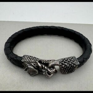 King Baby Studio Dragon Head Silver Braided Leather Bracelet